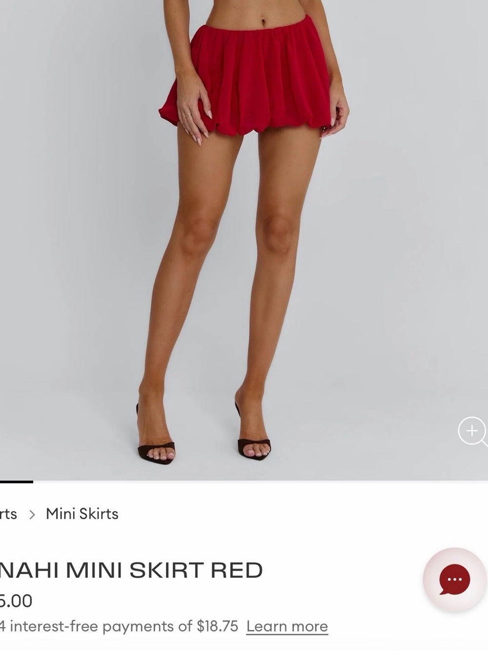 Red Mini Bubble Skirt - Women's Elastic Waist